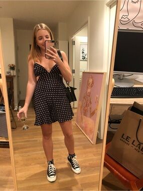 Zara Black Slip Dress with Pink Polka Dots